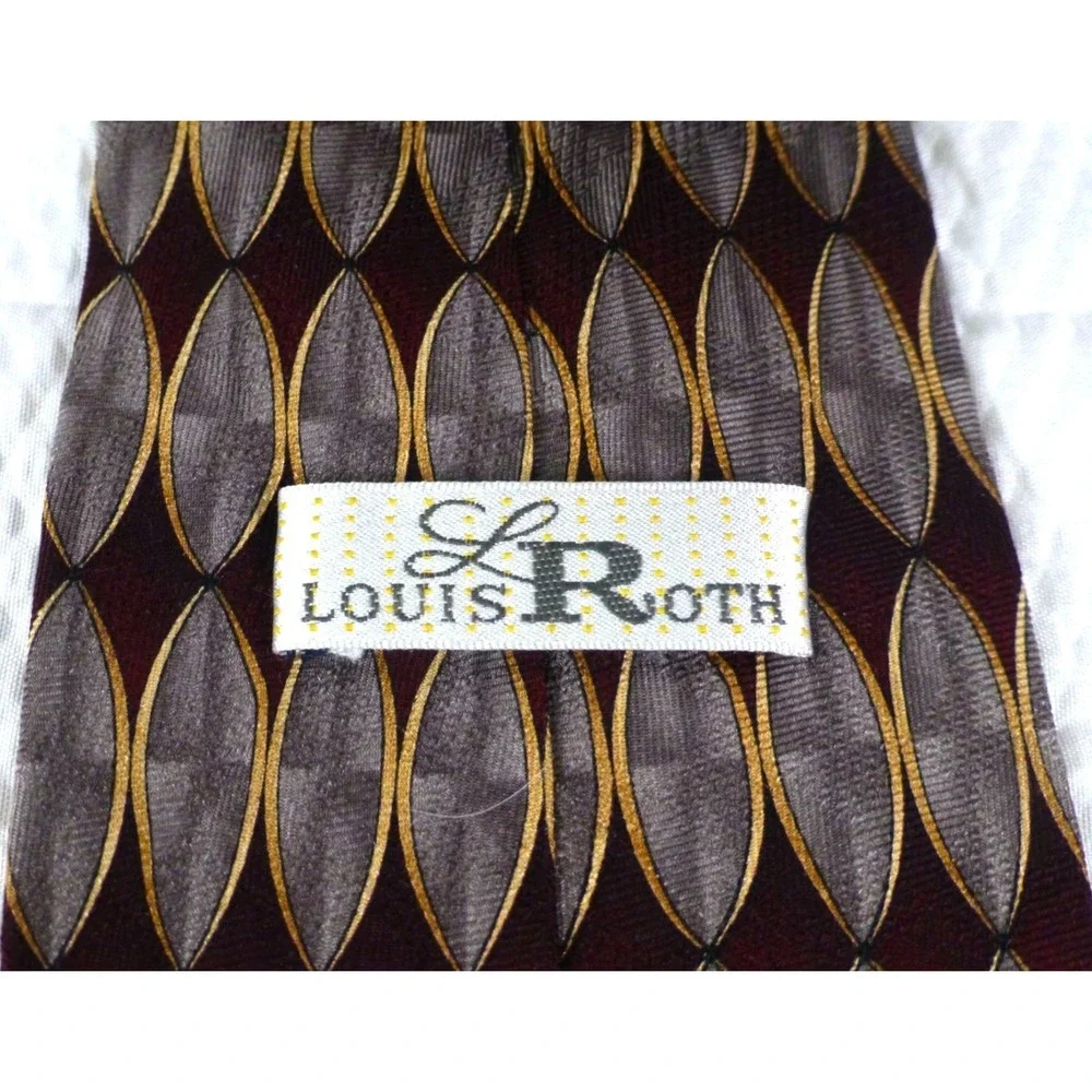 Louis Roth Handmade Silk Tie Egg Shape Pattern Burgundy/Gray